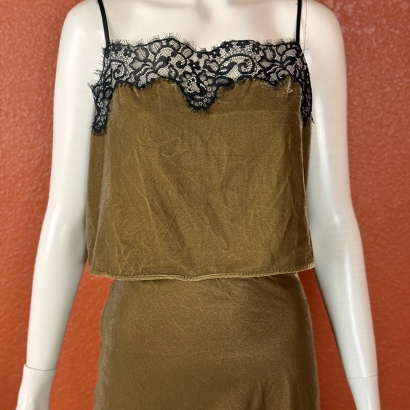 House Of Harlow Lace Trimmed Velour Spaghetti Strap Top/Skirt Olive Size ML E72 - Picture 4 of 15